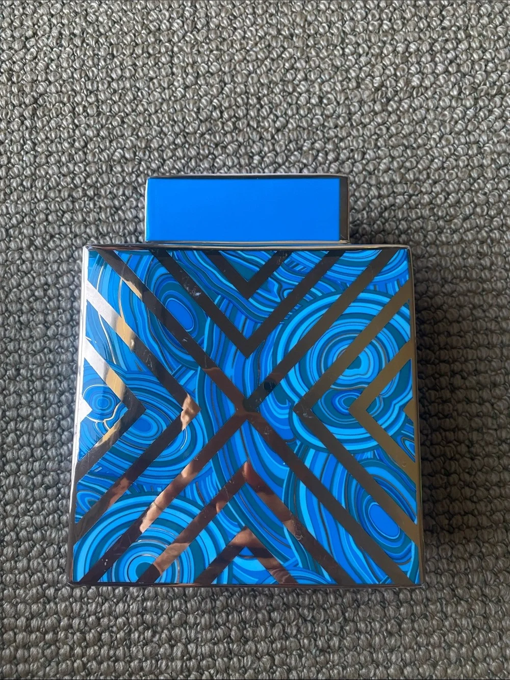 Jonathan Adler malachite blue and gold X vase